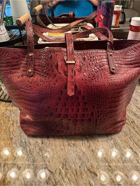 Brahmin Croc-Embossed Leather Tote in Burgundy